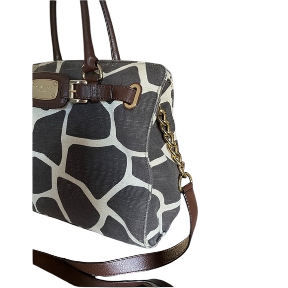 Michael Kors Giraffe Print Hamilton Bag Printed Canvas Leather Trim - Picture 2 of 15